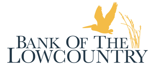 Bank of the Lowcountry logo with a yellow silhouette of a flying bird and marsh grass above the text.