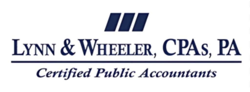 Logo for Lynn & Wheeler, CPAs, PA. The text “Certified Public Accountants” appears below the company name, separated by a line, with three blue bars above the text on a white background.