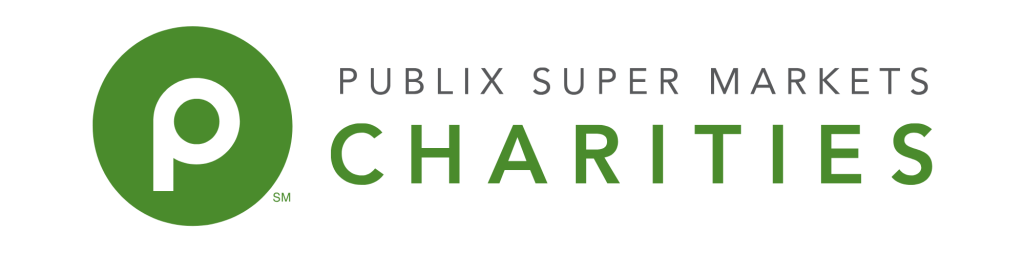 Logo for Publix Super Markets Charities featuring a large green circle with a white lowercase p on the left and the words Publix Super Markets Charities in gray and green text on the right.