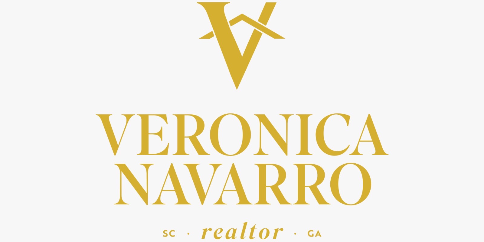 Gold text logo on a white background with a stylized V above the name Veronica Navarro. Below, it says SC • realtor • GA in smaller gold letters.