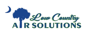 Logo for Low Country Air Solutions featuring a crescent moon and a palmetto tree.